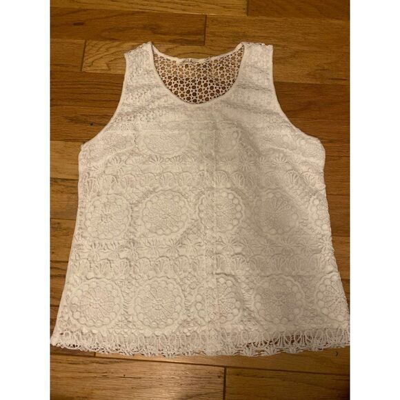 Solitaire, women’s white sleeveless lace lined, solid back tank top size large - Picture 1 of 10